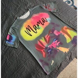 "Mama" Graphic Tee | Airbrush-Style Floral Print | Size XL